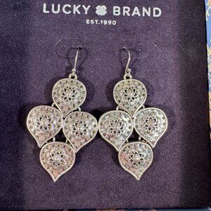 Lucky Brand Fearless Floral Box Silver-Tone Dangle Earrings NWB